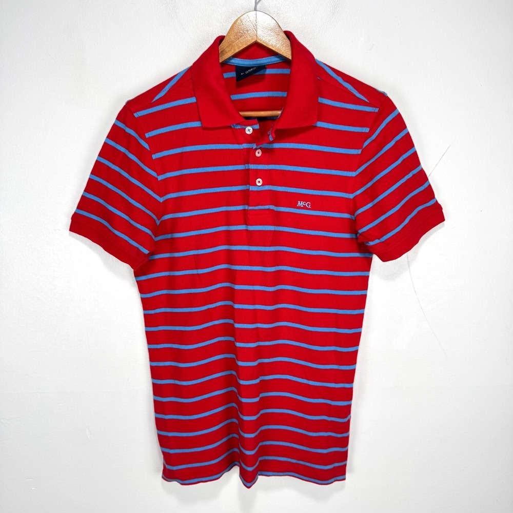 McGregor Pique‎ Polo Shirt Men Small Red Blue Striped 100% Cotton Knit McG